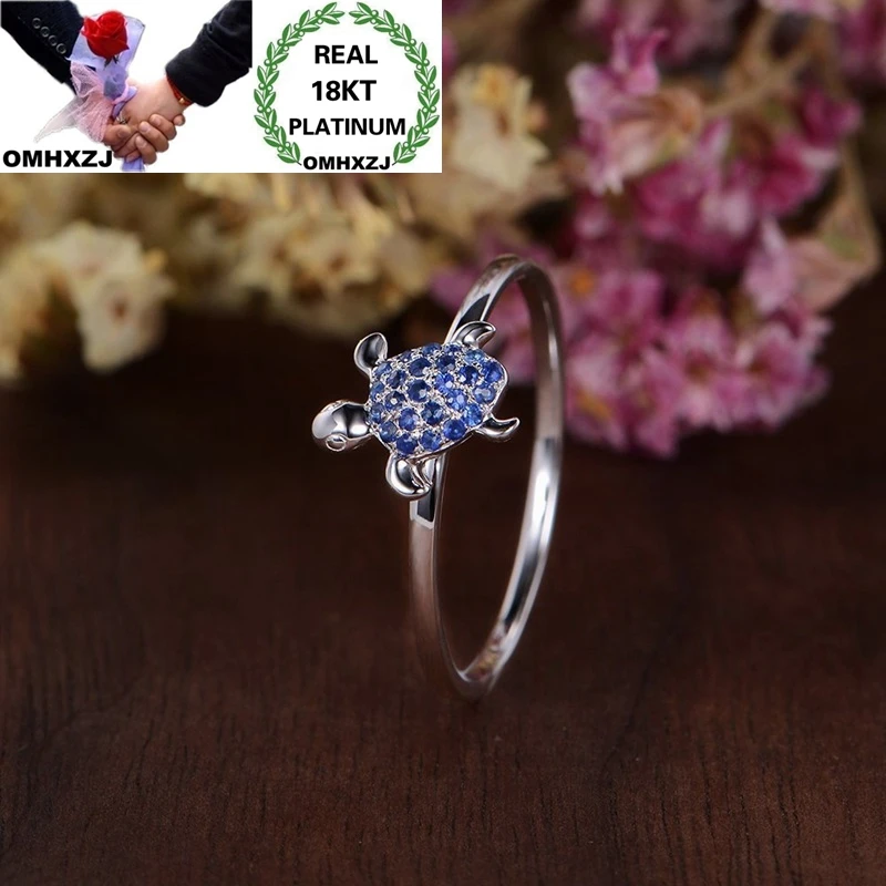 

OMHXZJ, оптовая продажа, Европейская мода, женское, для вечеринки, дня рождения, свадьбы, подарок, черепаха, синий циркон AAA, 18KT, белое золото, кол...