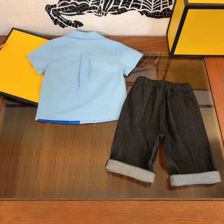 

Big kids summer suit short-sleeved shirt + denim pants