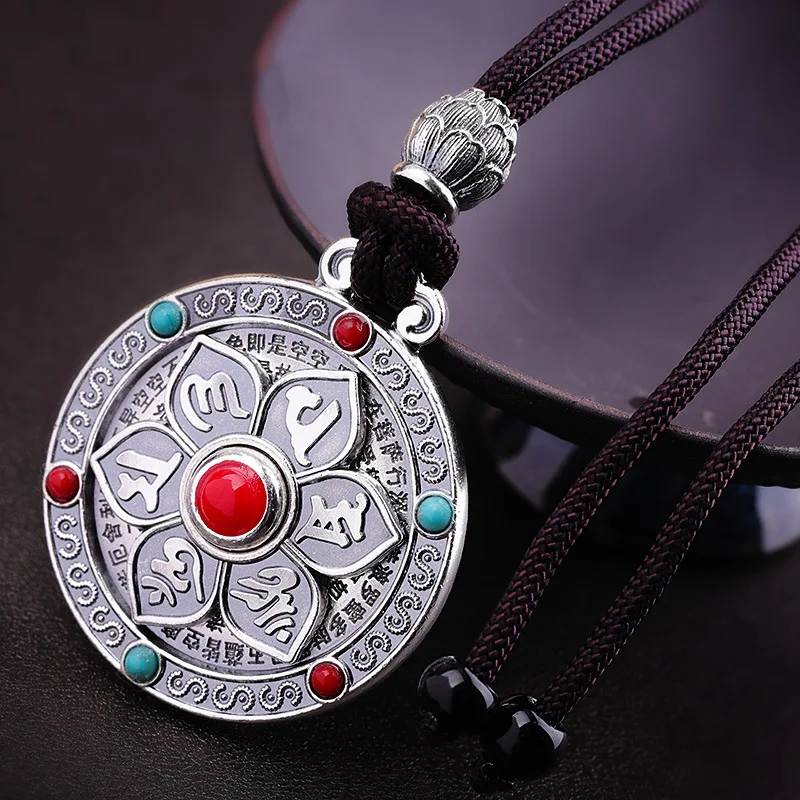 Будда мантра вращающийся Веревка ожерелье кулон S999 Стерлинговое Серебро модный