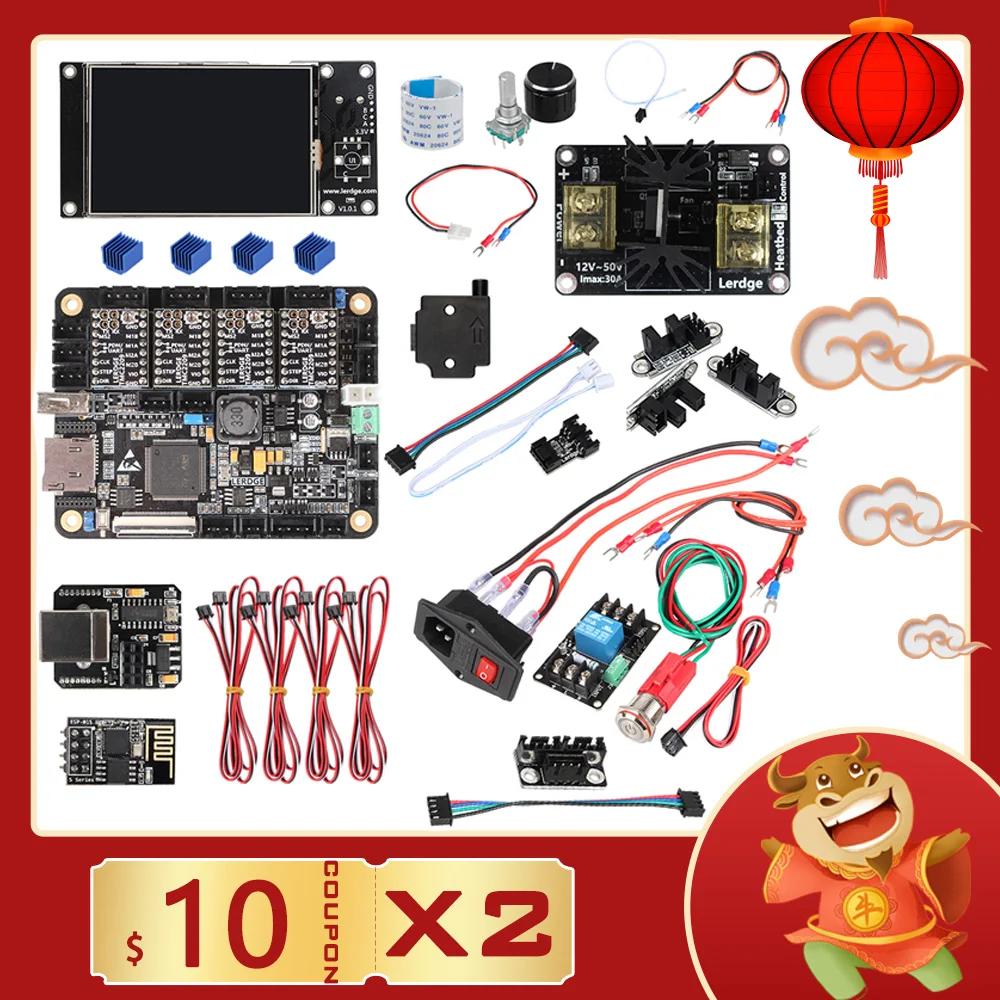 Principal de Controle Lerdge-x Placa Impressora 3d Faça Você Mesmo Kit Eletrônico x2 Placa-mãe Tmc2209 Peças Motorista 256 Subdivisão 32 Bit