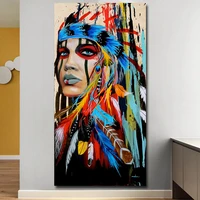 colorful feather indian woman canvas painting nordic figure posters and prints wall art pictures for home decoration