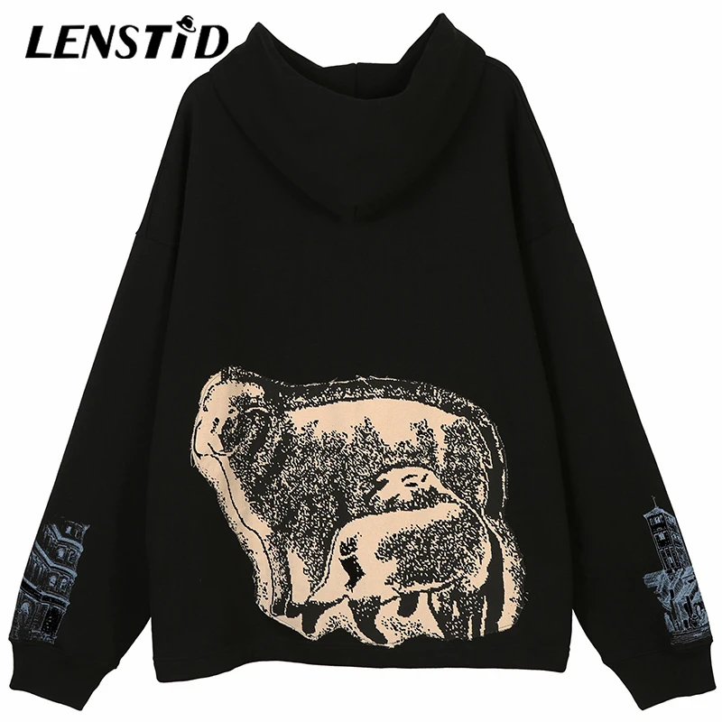 LENSTID мужские хип хоп Зимние флисовые пуловеры толстовки с винтажным принтом Harajuku