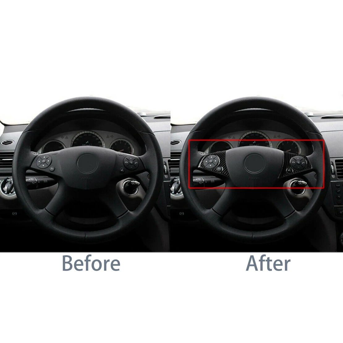 

1Pair Carbon Fiber Steering Wheel Button Cover Trim Sticker Fit For Mercedes Benz C W204 2007-2010