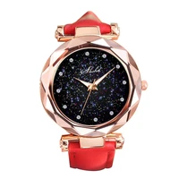 40hot rhinestone index starry sky round dial faux leather band lady quartz wrist watch