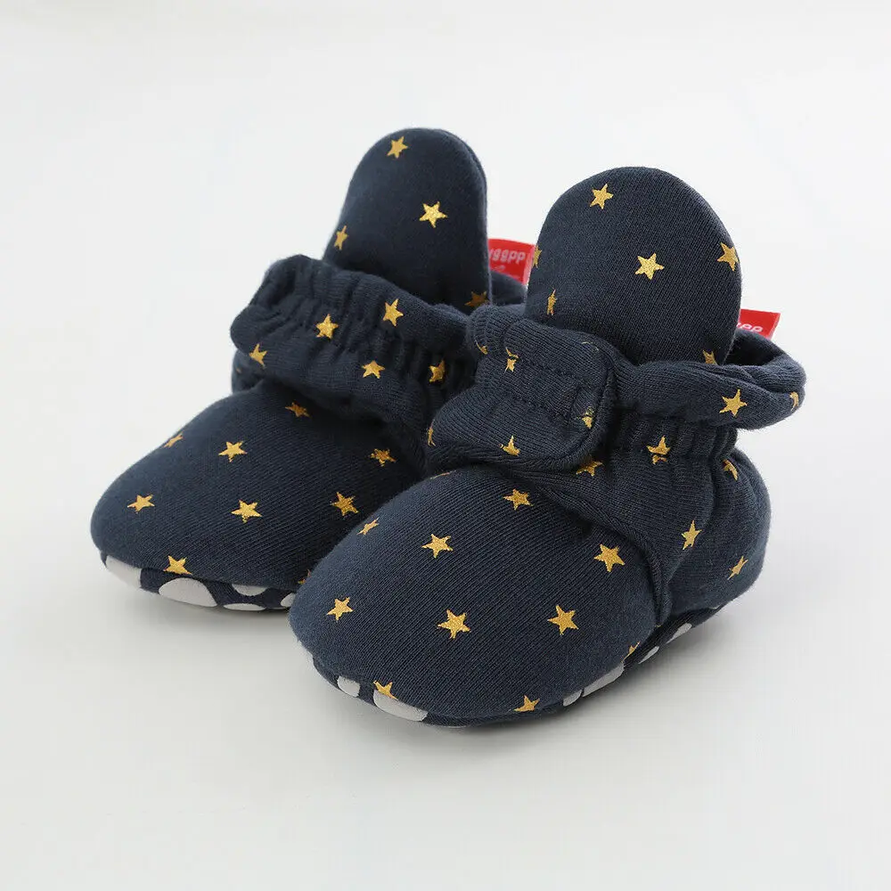 Dark Blue Star Теплые носки для новорожденных девочек и мальчиков; обувь для мальчиков и девочек с принтом звезды; мягкие хлопковые ботиночки для малышей - Цвет: Dark Blue Star