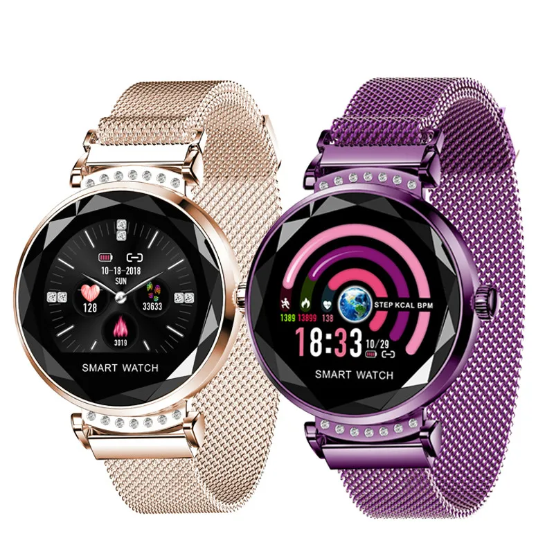 Модные женские Смарт часы H2 с бриллиантовым стеклом пульсометром и монитором сна