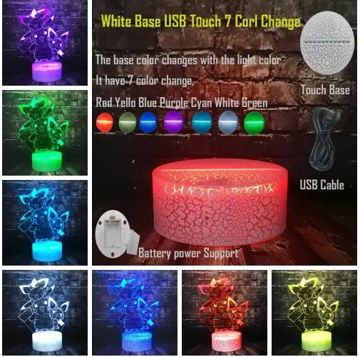USB Touch 7 Color Покемон аниме Япония персонаж комиксов Пикачу милый 3D мультфильм светодиодный для украшения комнаты Настольный сон настроение Лава ночник Дети Рождественский подарок игрушка - Испускаемый цвет: USB Touch 7 Color
