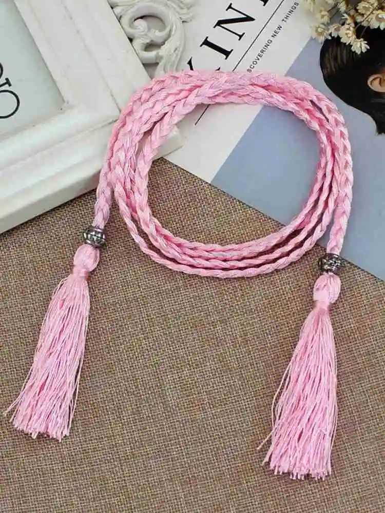 

Women Bohemia Braided Tassel Belt Fashion Ladies Woven Decorated Cummerbund Waist Accessories Chain Waistband Rope Waist Kn E3M4