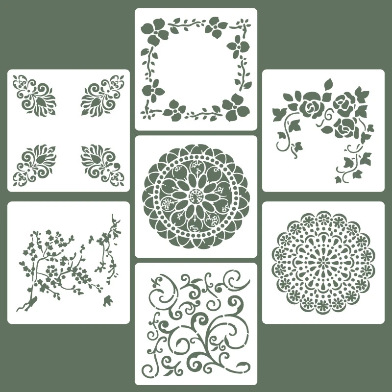 

7pcs Craft Mandala Stencils For Painting On Wood,Wall Art Scrapbooking Stamping Album Decorative Embossing Paper Cards