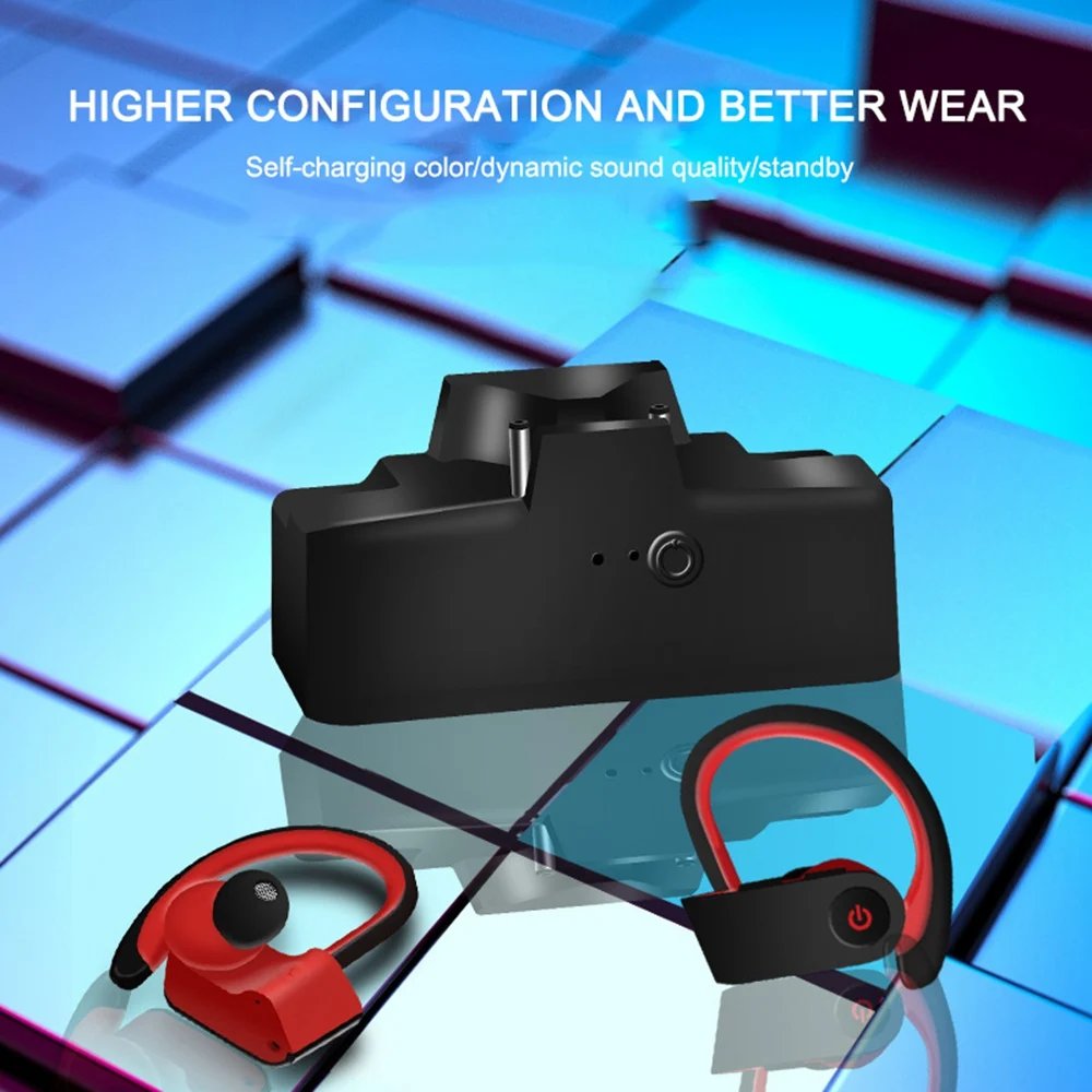 True Wireless Earphones Bluetooth V5.0 TWS Stereo Sport Sweatproof Headset Long Battery Life with Mic With Charging Box