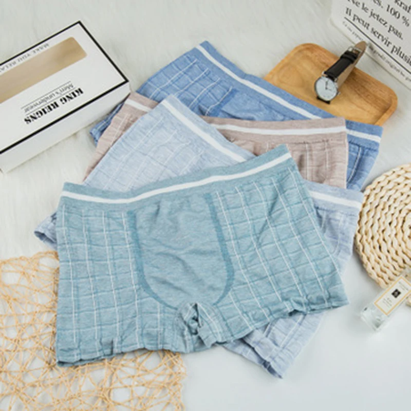 4 шт./лот мужское нижнее белье дышащие хлопковые боксеры в клетку удобные