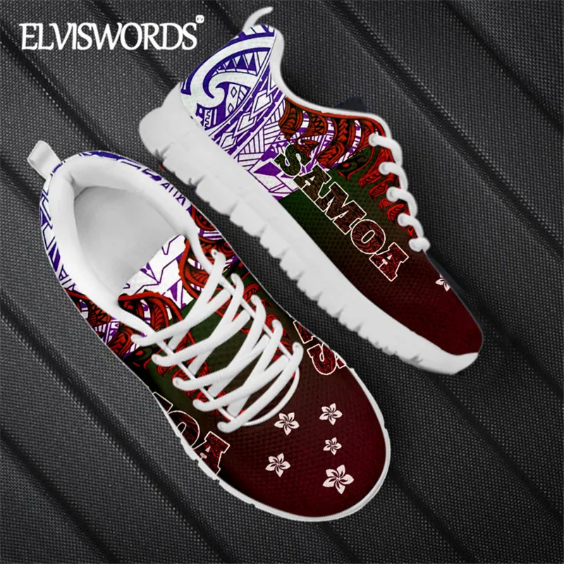 

ELVISWORDS Women's Air Mesh Sport Running Shoes Samoa Ethnic Tribal Pattern Teen Girls Casual Flat Shoes 2020 Stylish Sneaker