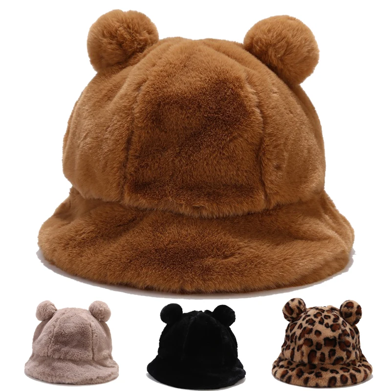 

Bucket Hat Fluffy Women Autumn Winter Warm Ears Casual Holiday Outdoor Accessory For Young Lady Teenagers
