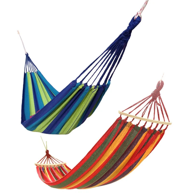 

1pc Portable Hammock Outdoor Hammock Garden Sports Home Travel Camping Swing Canvas Stripe Hang Bed Hammock Red, Blue 190 x 80cm