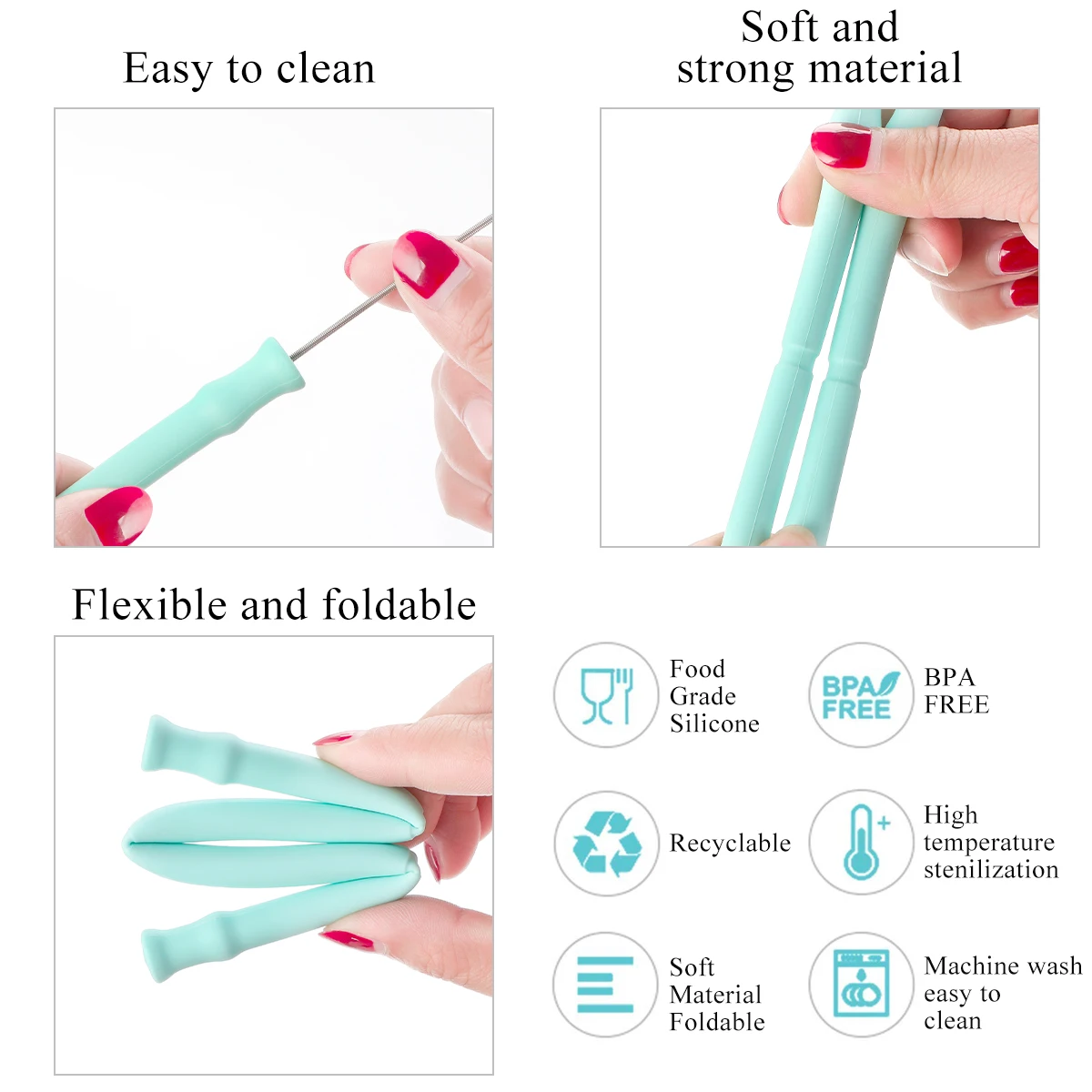 1/4 шт Складная силиконовая солома многоразовая Питьевая с чехлом для переноски и