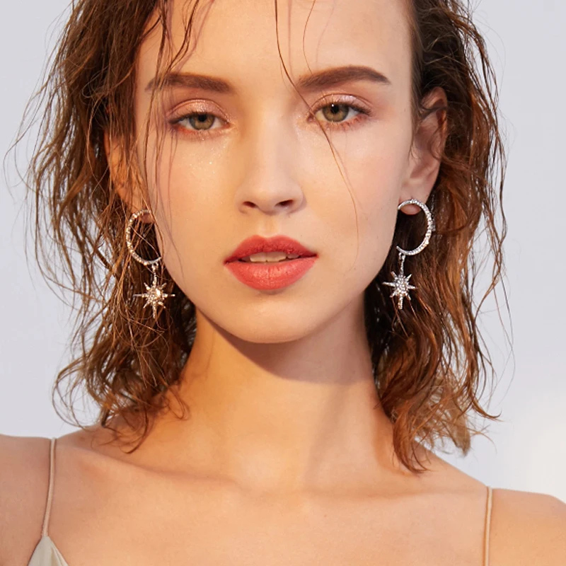 Роскошные серьги гвоздики с длинной кисточкой Sun Moon полностью ослепительные