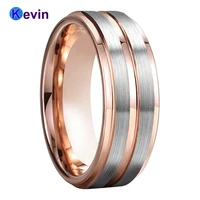 8mm rose gold wedding band tungsten men women ring with center groove step edges comfort fit
