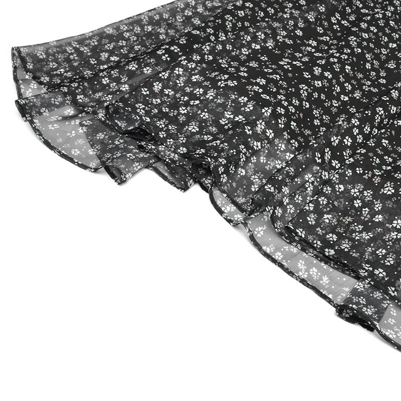 

AELESEEN Runway Fashion Square Sollar Puff Full Sleeve Dress Floral Print Elegant Long Party Ladies Chiffon Dress