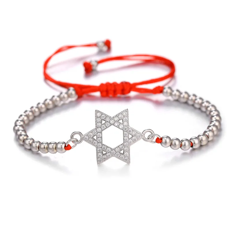 White Gold DIY ремесло ювелирные изделия браслеты с подвесками микро проложить Циркон звезда браслеты со звездой Давида для женщин девушек Регулируемая цепочка иудаизм браслеты - Окраска металла: White Gold
