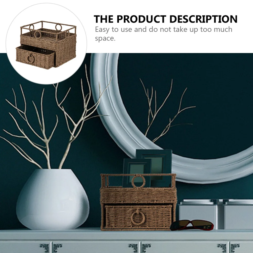 

1pc Cosmetics Weave Storage Box Jewelry Cosmetics Container Home Organizer