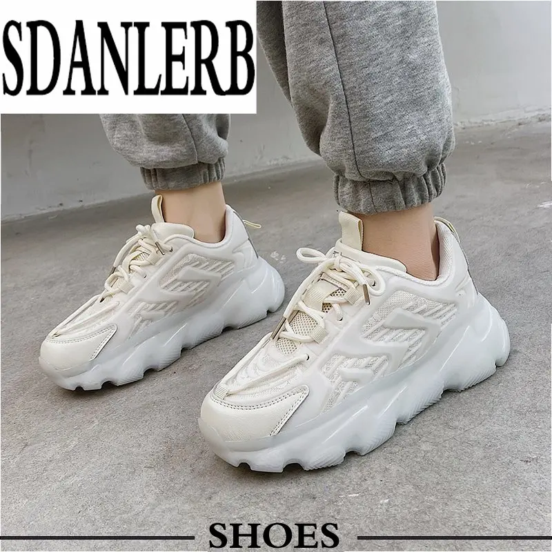 

2021 New Genuine Leather Chunky Sneakers Fashion Platform Casual Shoes Ladies women shoes sneakers women
