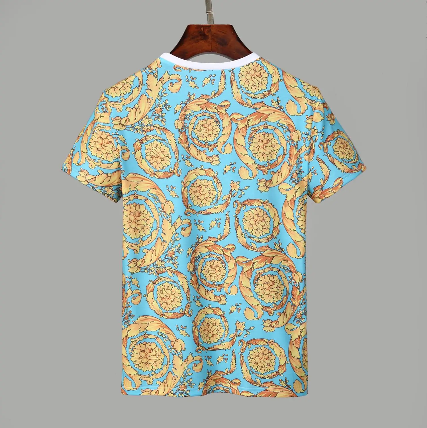 Футболка мужская с цветочным принтом брендовая модная уличная одежда коротким