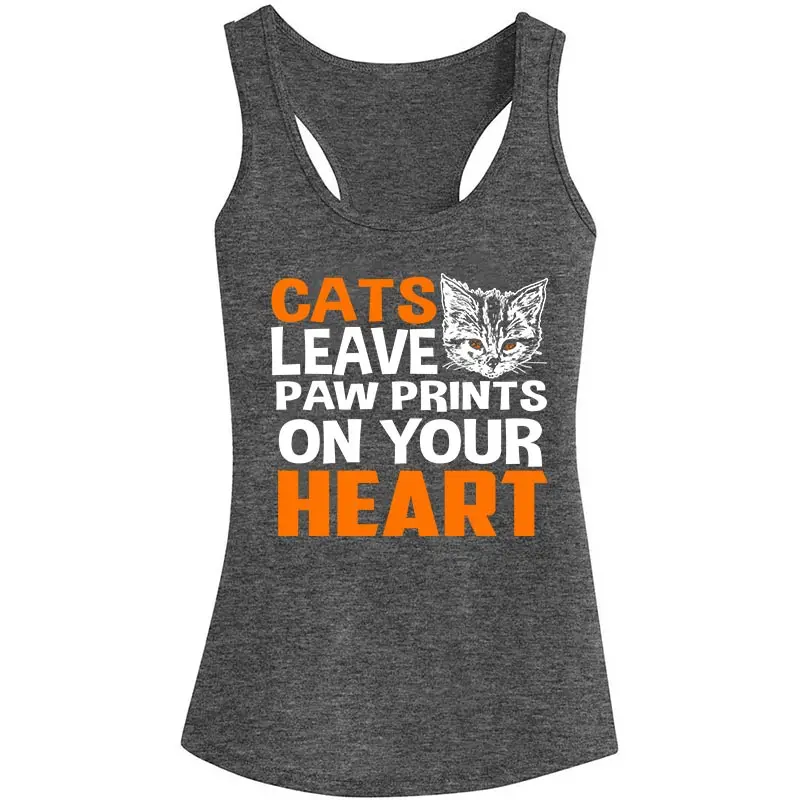 2019 hot woman top tanks cats leave paw prints on your heart print cotton female tops EU size | Женская одежда