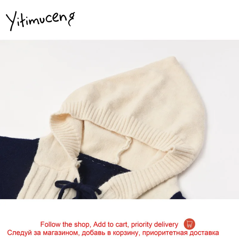 

Yitimuceng Hooded Sweater Women Ripped Tassel Winter Clothes Fall 2020 Pullovers Casual Lace Up Patchwork Korean Tops Knitted