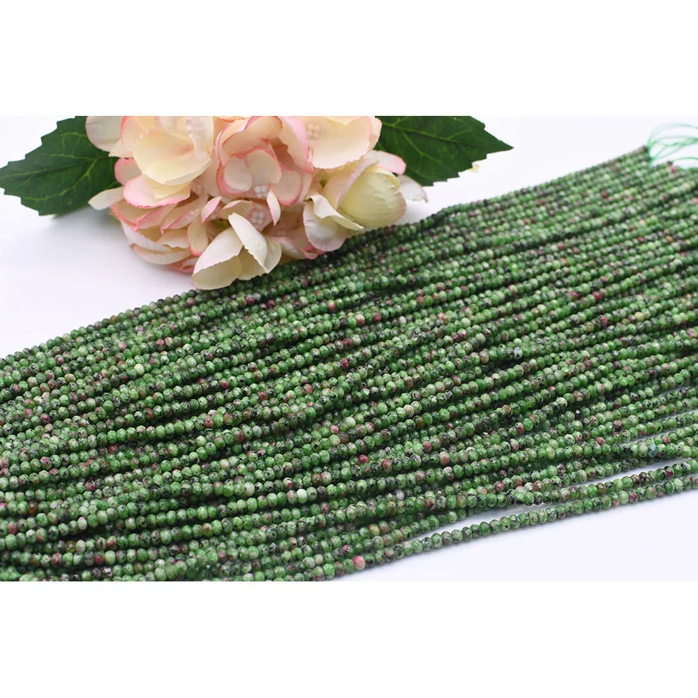 

3 strands 2x4mm Natural Faced Epidote Zoisite Stone Beads Round stone beads For DIY Bracelet Necklace Jewelry Making Strand 15"
