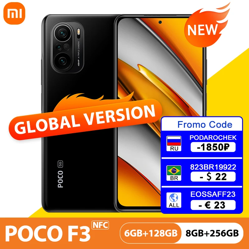 POCO F3 NFC 5G 6 ГБ 128 ГБ/8 256 Гб Смартфон глобальная версия Snapdragon 870 Octa Core 67 &quot120 Гц E4