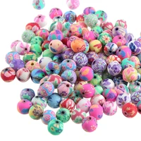 100pcslot random mixed flower patterns round polymer clay 6mm loose beads for jewelry making diy crafts