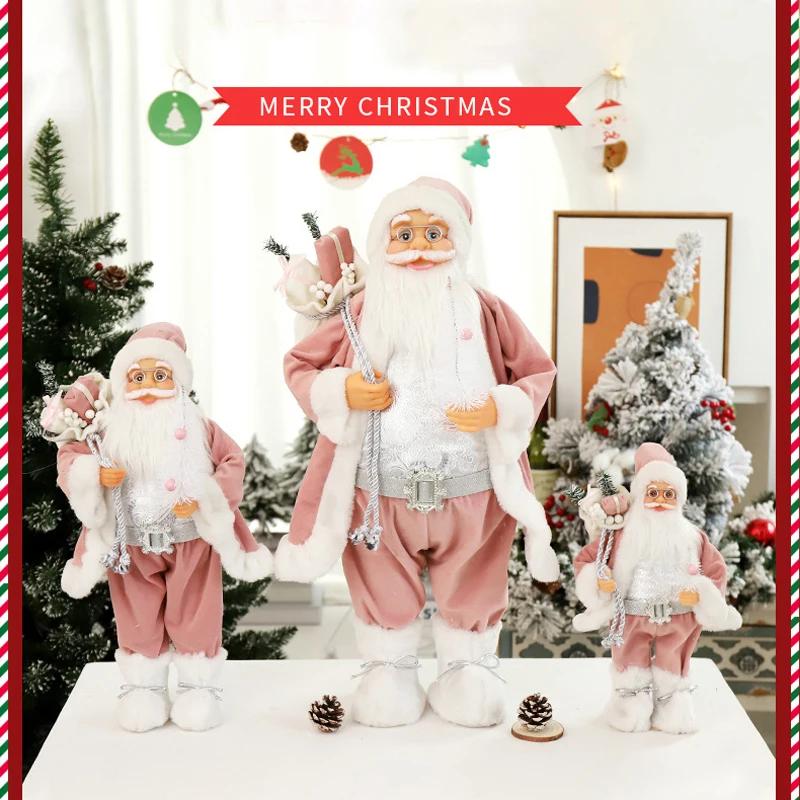 Mu&ntilde;eco de Pap&aacute; Noel de peluche rosa para ni&ntilde;os, adornos navide&ntilde;os para el hogar, regalo de Navidad y vacaciones, 60/45/30cm-4