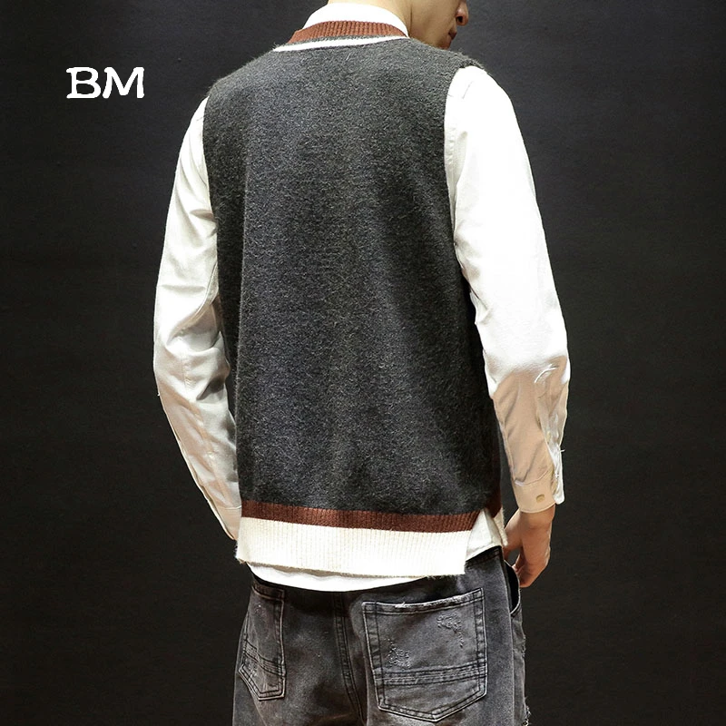 Свитер в Корейском стиле мужская одежда без рукавов kpop жилет Модный японский