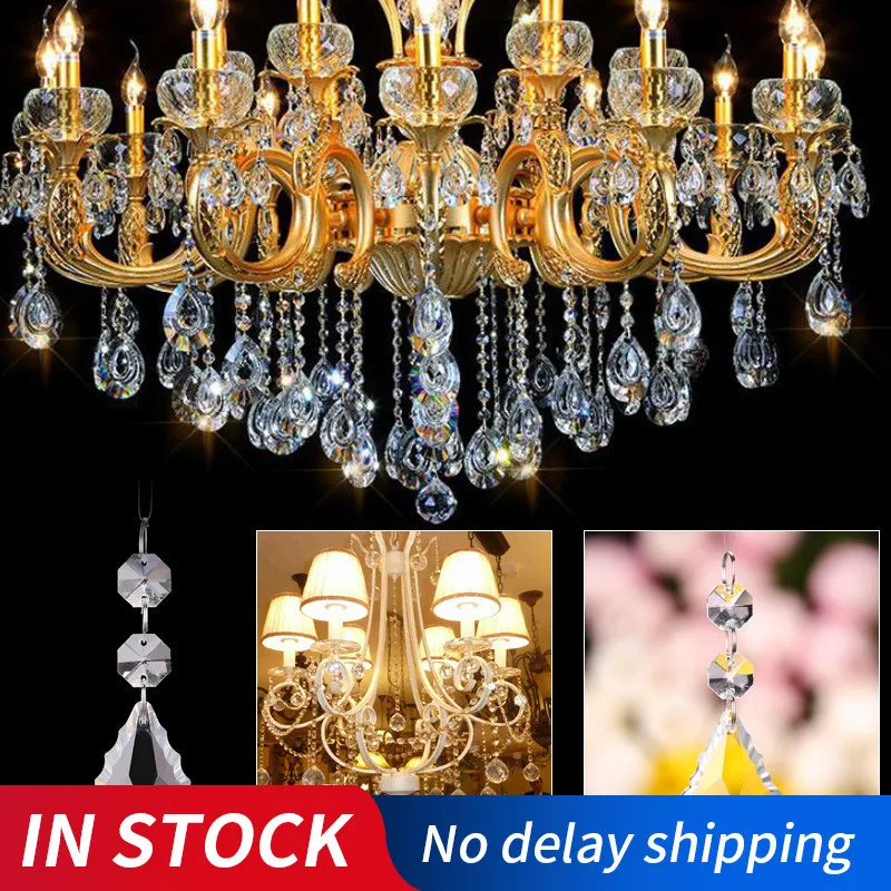 Хрустальный кленовый лист 50 мм с восьмиугольными бусинами 14 гирлянда из