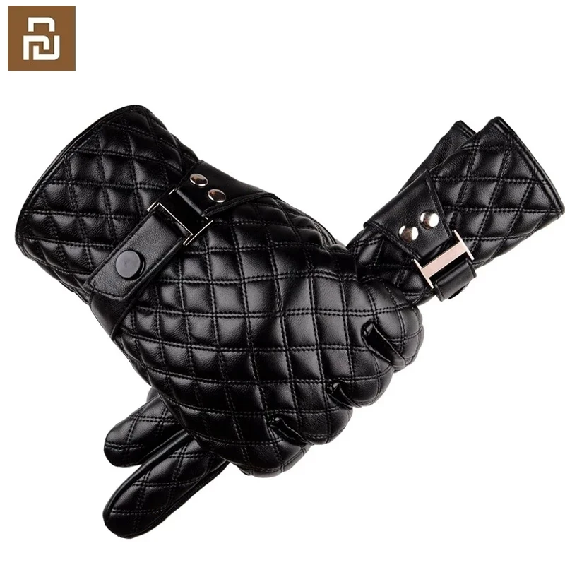 

NEW2022 Xiaomi Winter Men's Leather Gloves Waterproof New Brand Touch Screen Gloves Fashion Warm Black Gloves Women Mittens