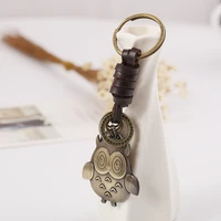 wangaiyao new accessories retro woven cowhide keychain bronze owl pendant wild bag pendant