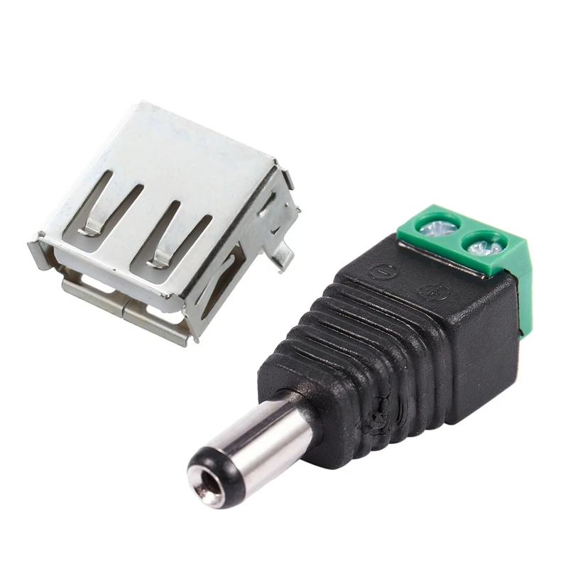 10 шт. USB Type A Разъем 90 градусов гнездовой разъем и 6 5.5x2.1мм женский + Мужской CCTV DC