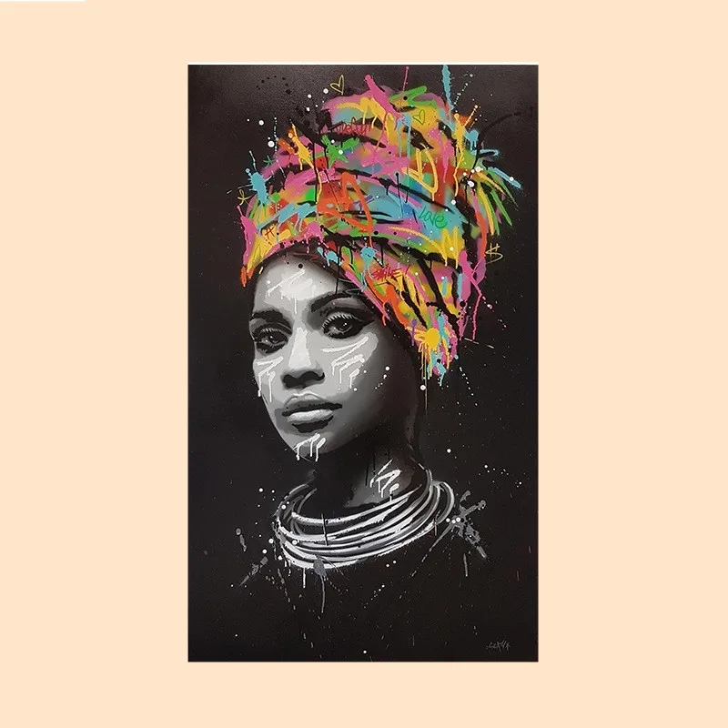 

Spray painting Scarf Contemporary and contracted Adornment Picture Canvas painting African women New Fashion Living Room Decor