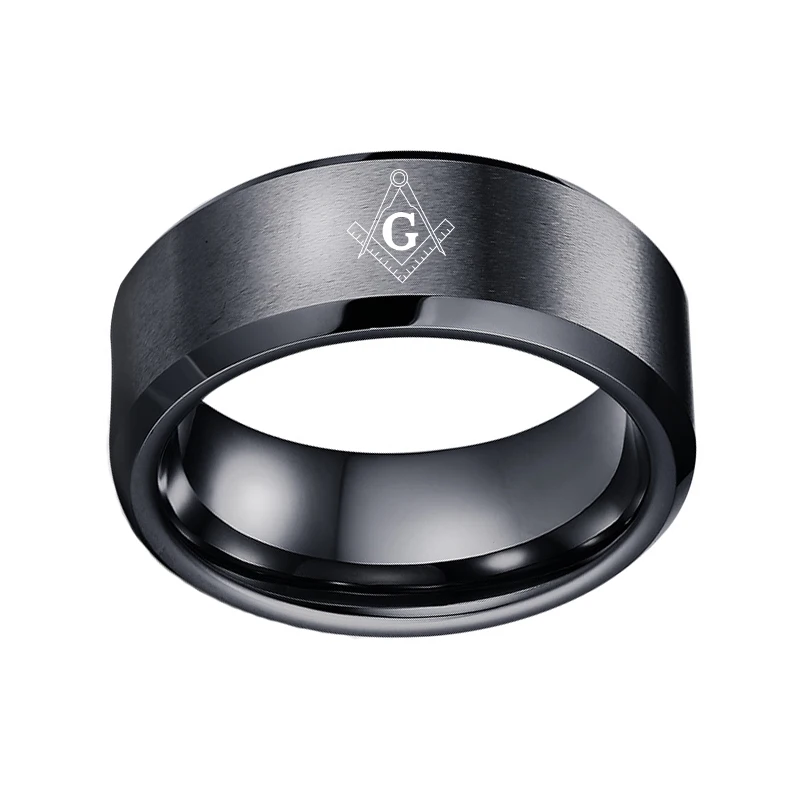 Кольцо масонов с инкрустацией имен, логотипов и выбором цвета (черный/золотой/синий) из титана 8 мм с бесплатной доставкой для мужчин.