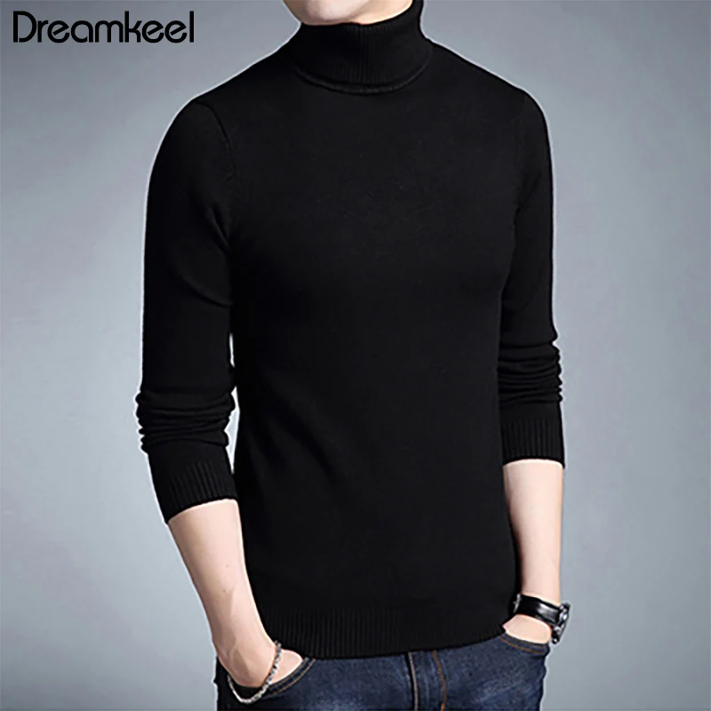 Однотонный пуловер, зимний мужской брендовый свитер с высоким воротом, мужская верхняя одежда, джемпер, Вязаный рождественский искусственно Состаренный свитер, одежда Y - Цвет: Черный
