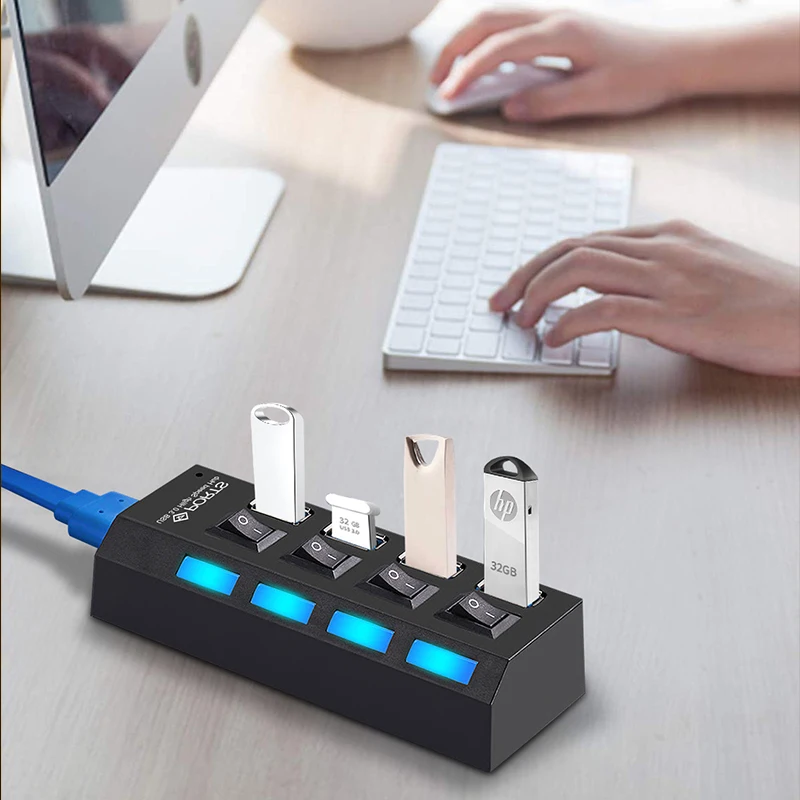 USB 3,0 концентратор 2,0 концентратор Мульти USB разветвитель 4/7 порт расширитель несколько USB 3 Hab с адаптером питания USB3.0 концентратор с переключателем для ПК