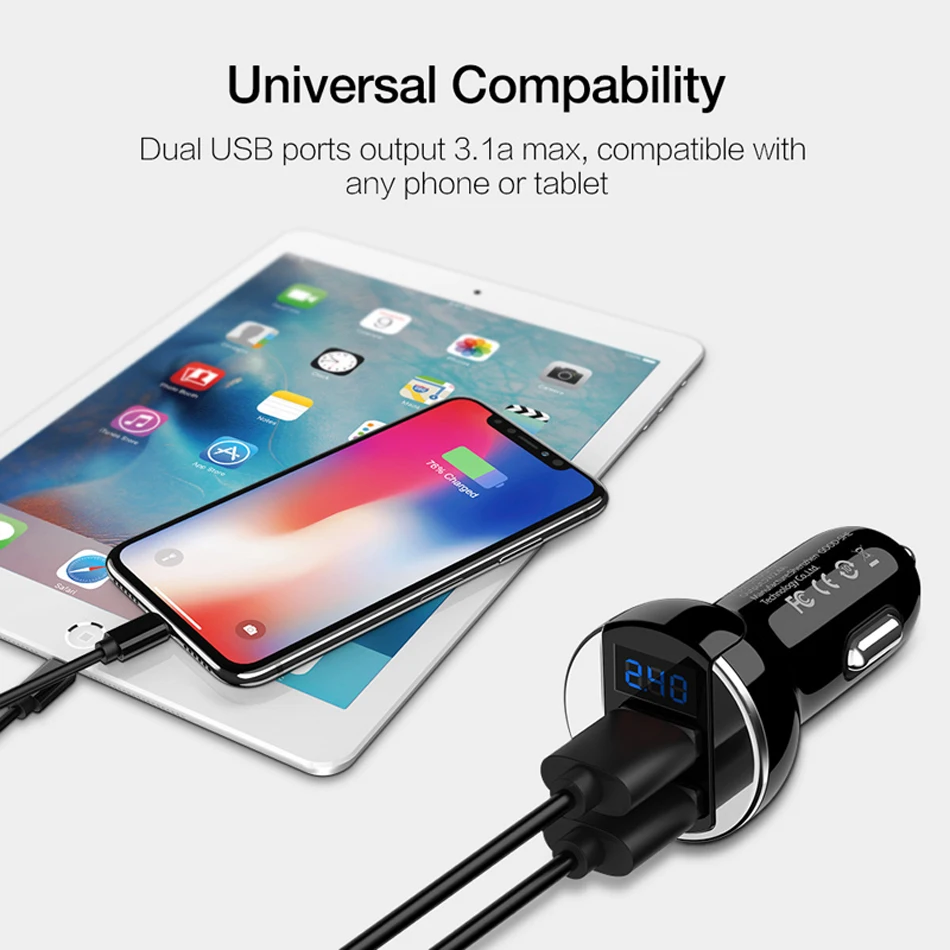 Двойной зарядное устройство USB с светодиодный дисплеем универсальный телефон автомобильное зарядное устройство для Xiaomi samsung S8 S9 S10 iPhone X 8 7 11 Plus планшет