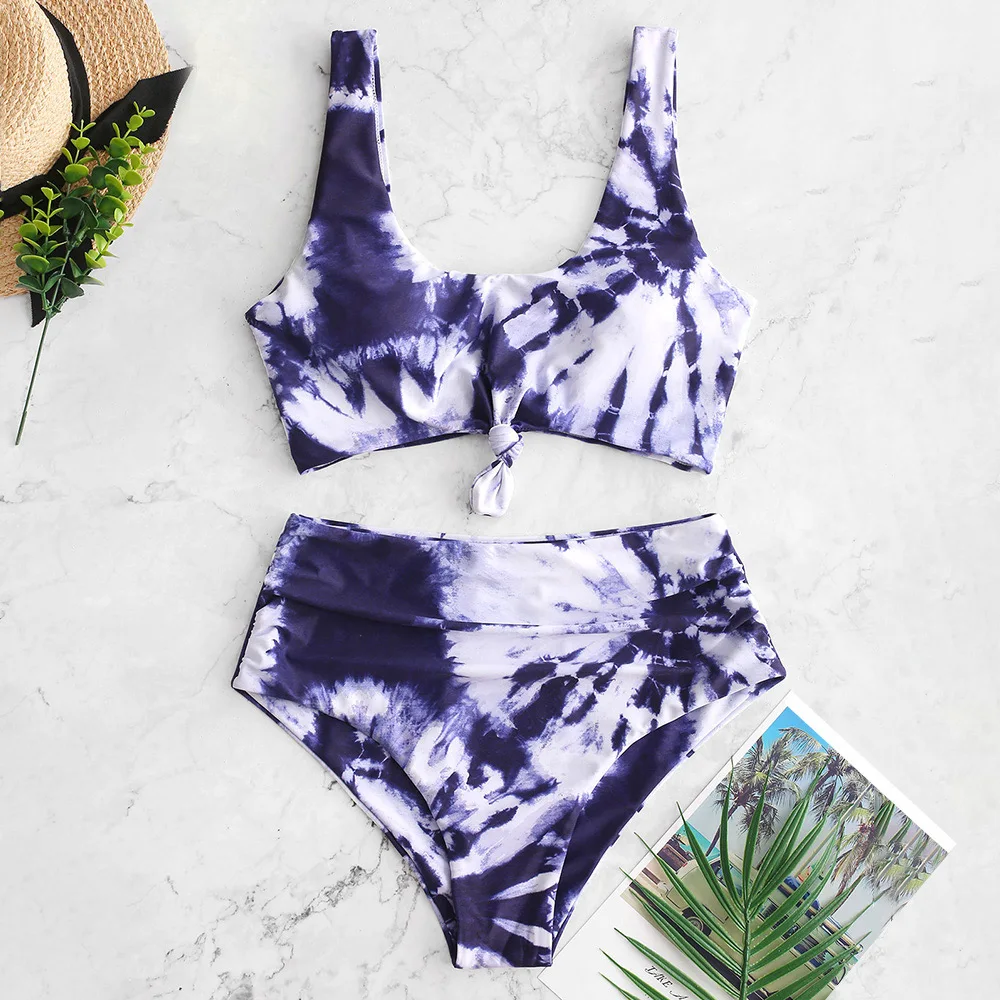 ZAFUL Танкини с завязками и высокой талией купальник глубоким вырезом бикини