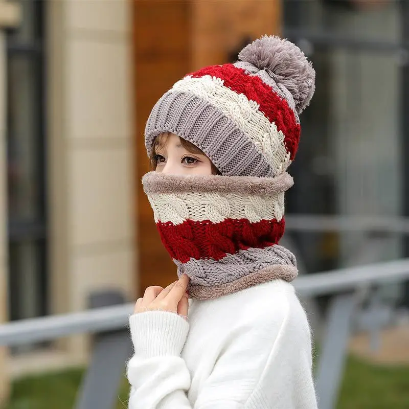 Зимние шапки для девочек Skullies Beanie шапка зимняя шапка мужской женский шерстяной шарф шапка s Набор Балаклава маска Knitted шапка вязаная шапка