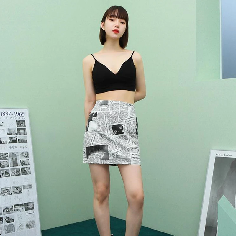 Zomer Nieuwe Krant Rok Harajuku мини карго Skir цифровая печать Potlood Dames Rokken Женская грейппог Koreaanse