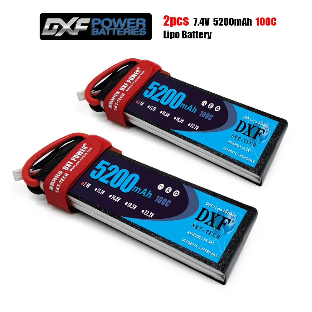 

DXF Lipo Battery 2S 7.4V 5200MAH 100C MAX 200C T/XT60 RC Car For Rc Helicopter Car Boat drone truck quadcopter Traxx