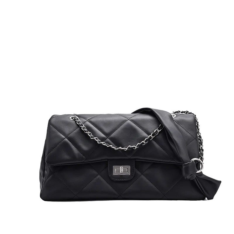 

Black Quilted winter Retro Large-Capacity Bag Women's Bag 2021 New Style Fashion All-Match Simple Shoulder Bag Tote Bag