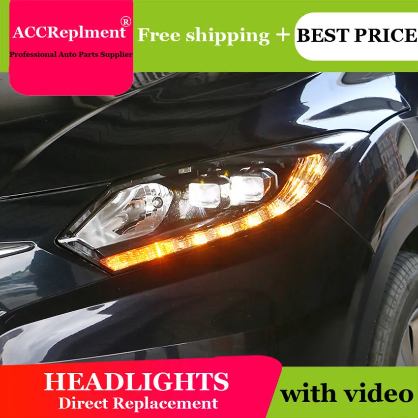 

Car Styling For Honda Vezel Headlights 2015-2018 LED Headlight led drl H7 hid Bi-Xenon Double Lens low beam