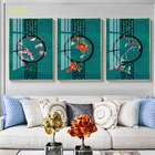 Настенная картина в китайском стиле с изображением красных цветов, настенная Картина на холсте, семейный комбинированный постер с рисунком, декоративная картина