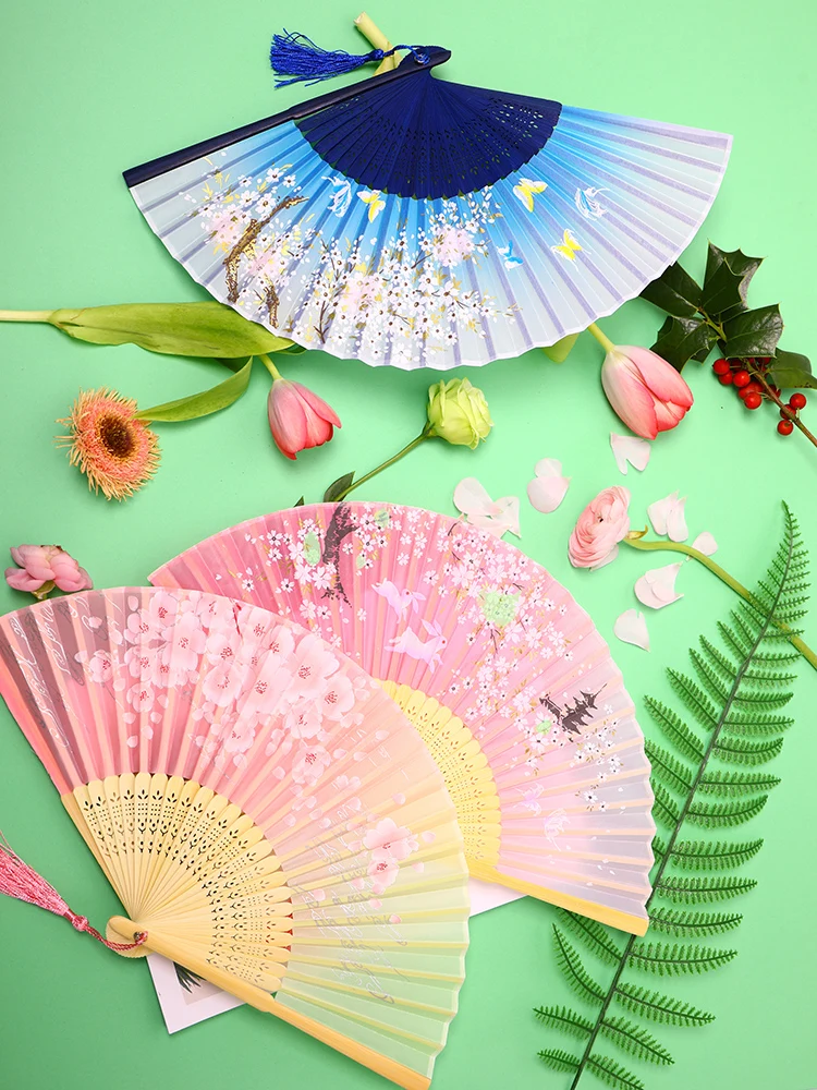 

Summer Folding Fan Bamboo Silk Fan Hand-Held High Quality Christmas Gifts Home Decoration Crafts